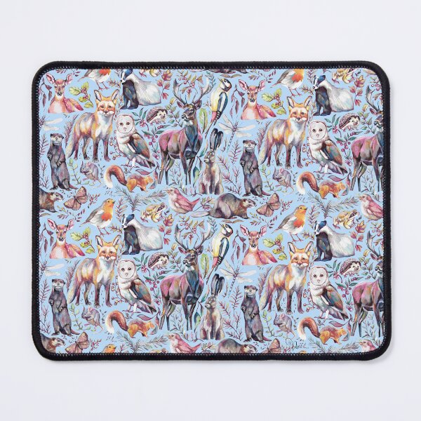 Item preview, Woodland wildlife pattern - sky blue colour way designed and sold by MeganRoseArt.