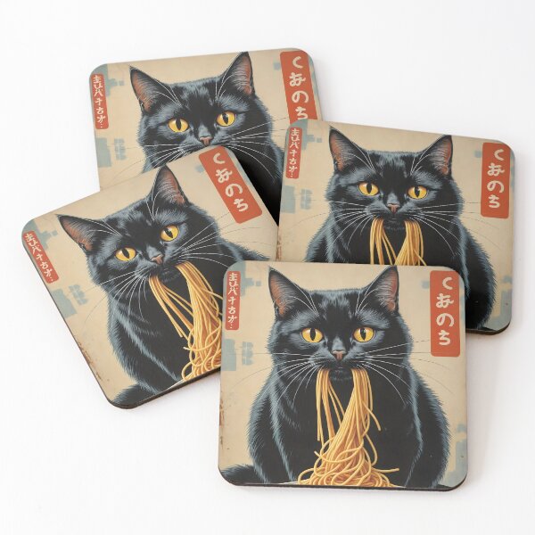 Item preview, Noodle-Loving Black Cat - Japanese Poster Style designed and sold by 3T3rnalArts.