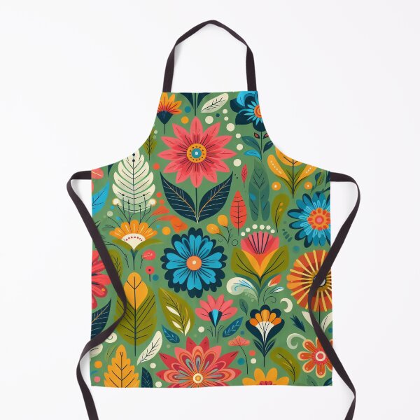Item preview, Scandinavian Folk Art Floral Pattern – Vibrant Blooms on a Lush Green by heidiannemorris designed and sold by FOLK ART FUSION.