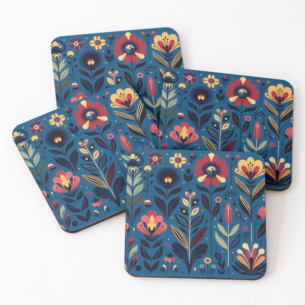 Item preview, Scandinavian Folk Art Floral Pattern – Vibrant Blooms on Deep Blue by heidiannemorris designed and sold by FOLK ART FUSION.
