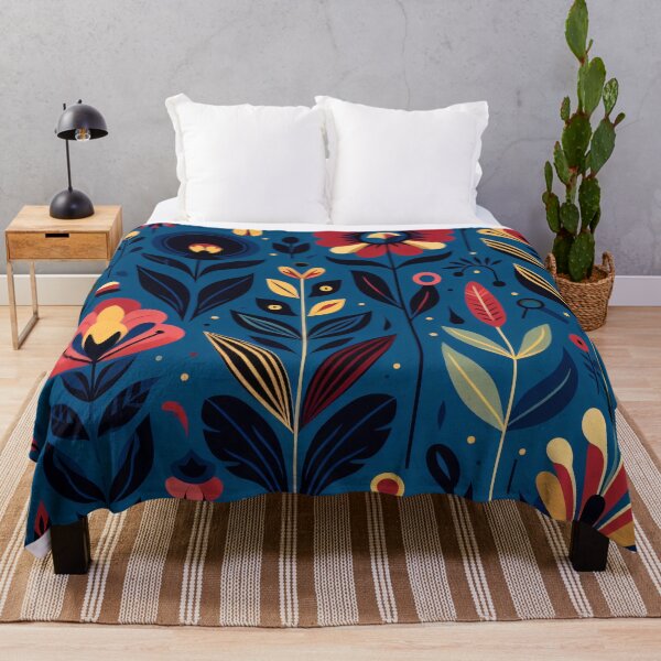 Item preview, Scandinavian Folk Art Floral Pattern – Vibrant Blooms on Deep Blue by heidiannemorris designed and sold by FOLK ART FUSION by heidiannemorris.