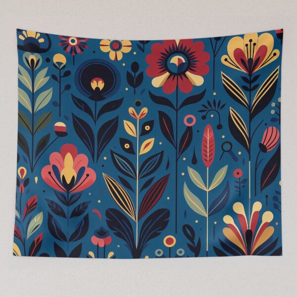 Item preview, Scandinavian Folk Art Floral Pattern – Vibrant Blooms on Deep Blue by heidiannemorris designed and sold by FOLK ART FUSION by heidiannemorris.