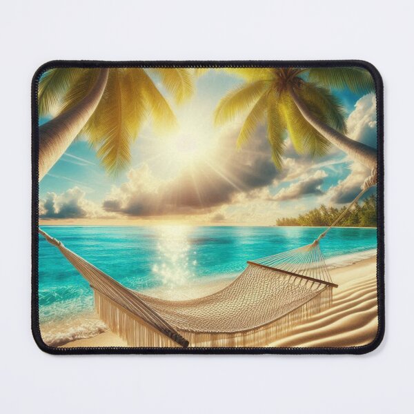 Item preview, Tranquil White Sand Beach with Swing Mattress – Tropical Paradise Art for Clothing & Accessories designed and sold by knalpot-design.