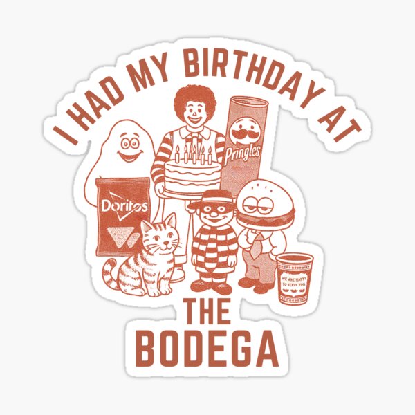 Item preview, Retro Bodega Birthday Print – Vintage-Style NYC Deli Scene with Snacks, Cat & Party Vibes – Red Ink Art Poster designed and sold by Bodega Cats  of New York.