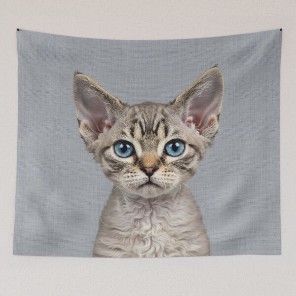 Item preview, Baby Devon Rex Cat on Grasscloth Fabric – Cute Jungle Cub designed and sold by svarupa.