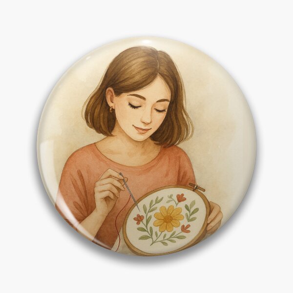 Item preview, Cozy Watercolor Illustration of a Woman Embroidering Floral Pattern designed and sold by Lacritsa .