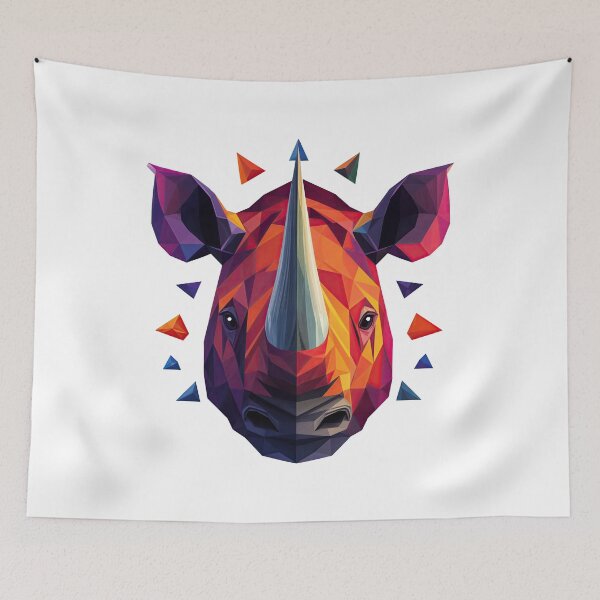 Item preview, Geometric Rhino Head – Vibrant Polygonal Wildlife Art designed and sold by ForeverPrintsOK.