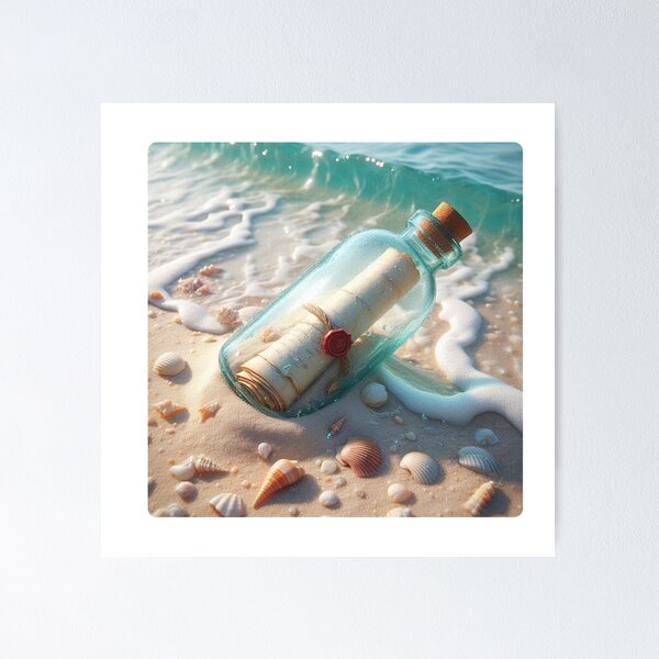 Item preview, Message in a Bottle: An AI Work of a Mystical White Sand Beach for Adventure & Tranquility designed and sold by knalpot-design.