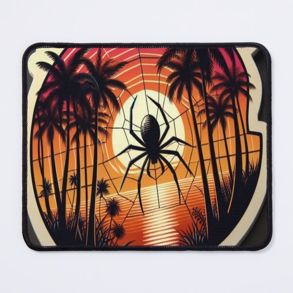 Item preview, A spider on a web among palm trees at sunset designed and sold by FoxinhoSoumaila.