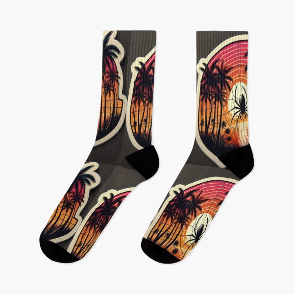 Item preview, A spider on a web among palm trees at sunset designed and sold by FoxinhoSoumaila.