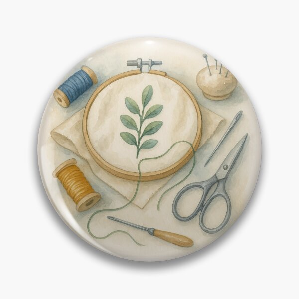 Item preview, Watercolor Embroidery Hoop with Leaves and Sewing Tools designed and sold by Lacritsa .