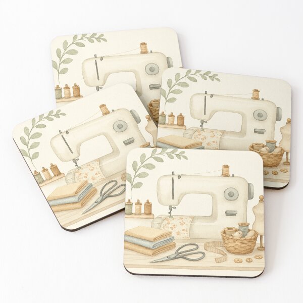 Item preview, Watercolor Sewing Machine and Craft Table Scene designed and sold by Lacritsa .