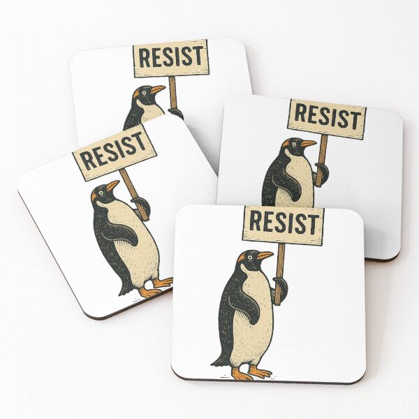 Item preview, Rebel Gentoo Penguins RESIST Anti-Tariff Protest  designed and sold by The Junto Shop.