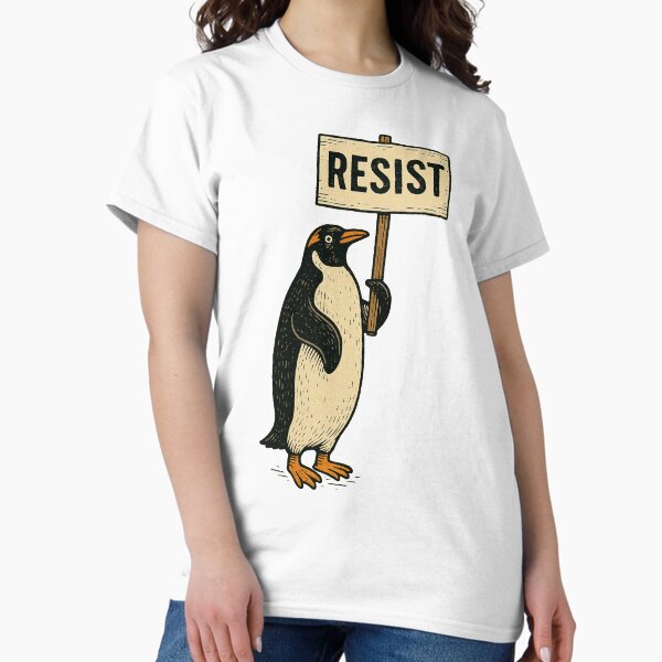 Item preview, Rebel Gentoo Penguins RESIST Anti-Tariff Protest  designed and sold by The Junto Shop.