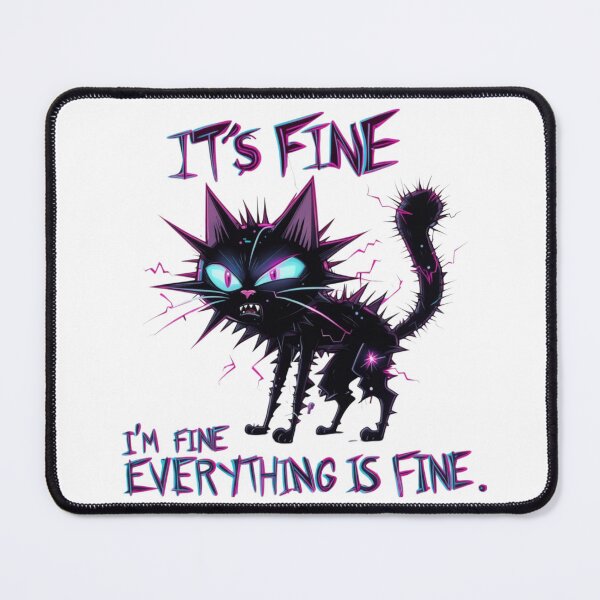 Item preview, It's Fine, I'm Fine, Everything is Fine - Shocked Electric Cat Cyberpunk designed and sold by Moad Fahim.