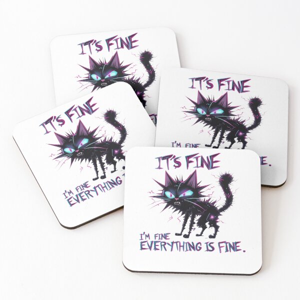 Item preview, It's Fine, I'm Fine, Everything is Fine - Shocked Electric Cat Cyberpunk designed and sold by Moad Fahim.