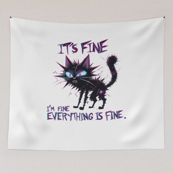 Item preview, It's Fine, I'm Fine, Everything is Fine - Shocked Electric Cat Cyberpunk designed and sold by Moad Fahim.