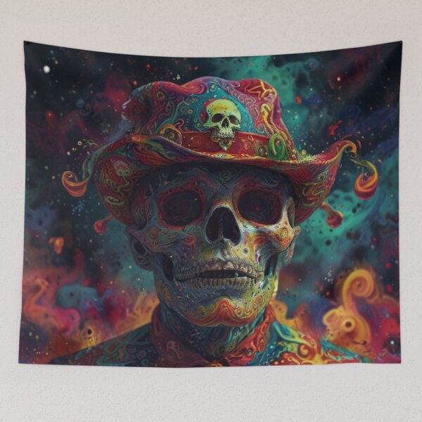 Item preview, Skull with hat psychedelic art designed and sold by ThatBBStore.