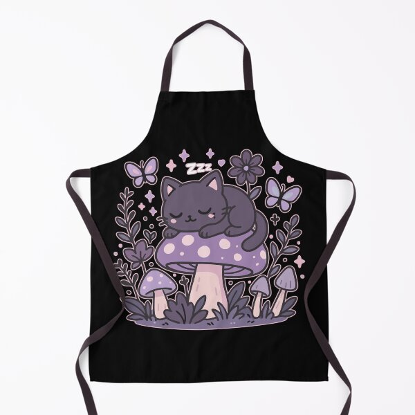 Item preview, Kawaii Sleeping Cat in Mushroom Garden designed and sold by TomFrontierArt.
