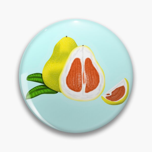 Item preview, Juicy, ripe, fresh, yellow and red pomelo with green leaves, with turquoise border designed and sold by katecheerycake.