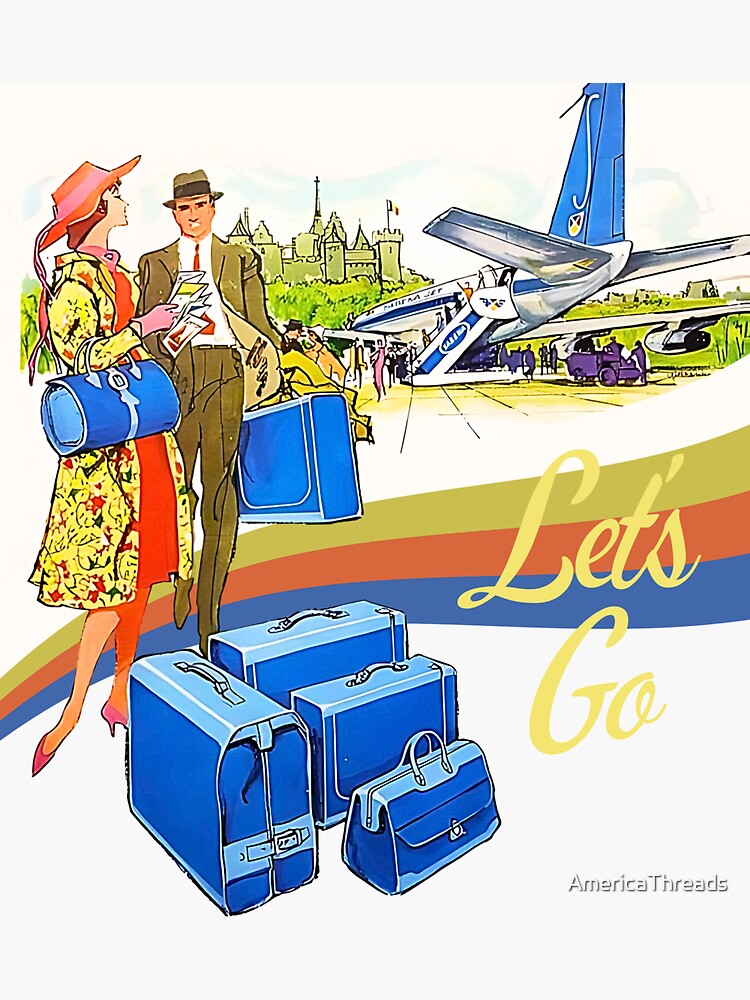 Thumbnail 3 of 3, Sticker, Let's Go and Travel Vintage Americana Style designed and sold by AmericaThreads.