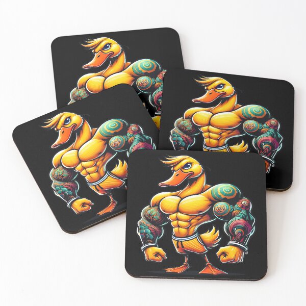 Item preview, Muscular Tattooed Duck Cartoon – Funny Gym Bodybuilder Animal Art for Fitness designed and sold by DrawHandArt.