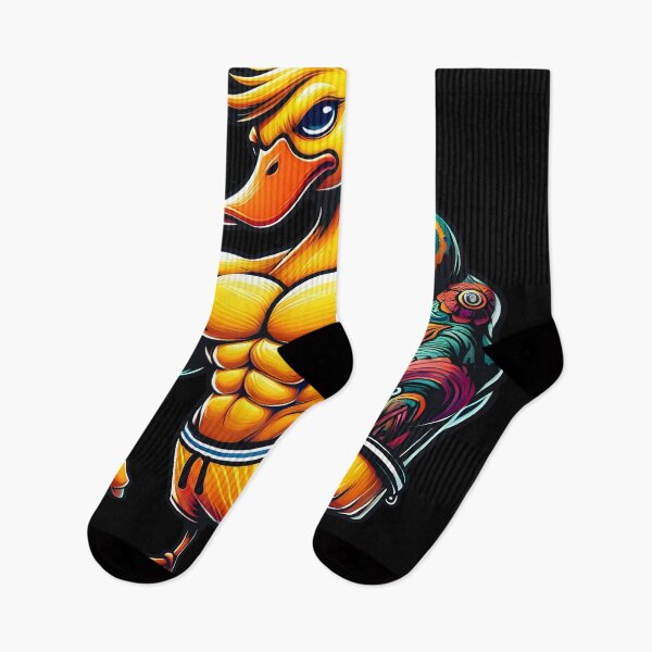 Item preview, Muscular Tattooed Duck Cartoon – Funny Gym Bodybuilder Animal Art for Fitness designed and sold by DrawHandArt.