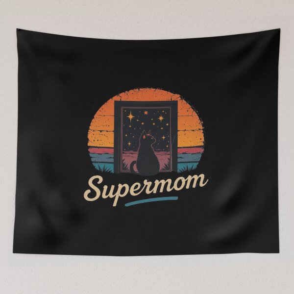 Item preview, Retro Supermom Black Cat Starry Night Comic Art designed and sold by GhoulishGaze.