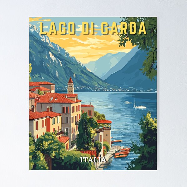 Vista previa del artículo con la obra «Lago Di Garda Italia Arte Retro Paisaje De Viajes», diseñado y vendido por MaateoDesign.