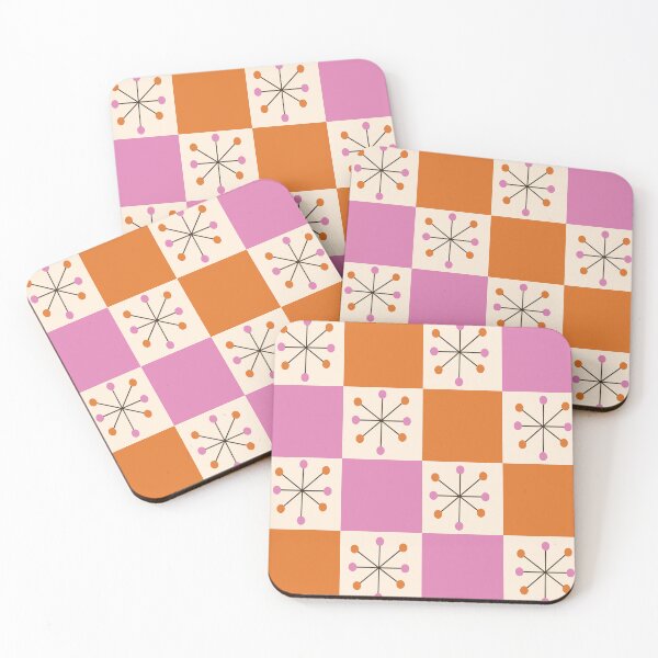 Item preview, Checkered Mid Century Atomic Stars on Pink and Orange Checkerboards  designed and sold by Yasminepatterns .