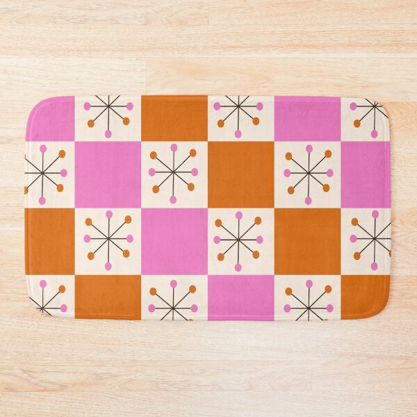 Item preview, Checkered Mid Century Atomic Stars on Pink and Orange Checkerboards  designed and sold by Yasminepatterns .