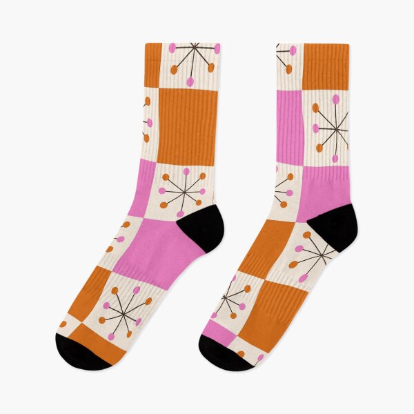 Item preview, Checkered Mid Century Atomic Stars on Pink and Orange Checkerboards  designed and sold by Yasminepatterns .