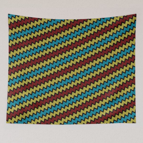 Item preview, Tricolor Retro Geometry Bordered Wave Chevron Pattern designed and sold by EvergreenMotifs.