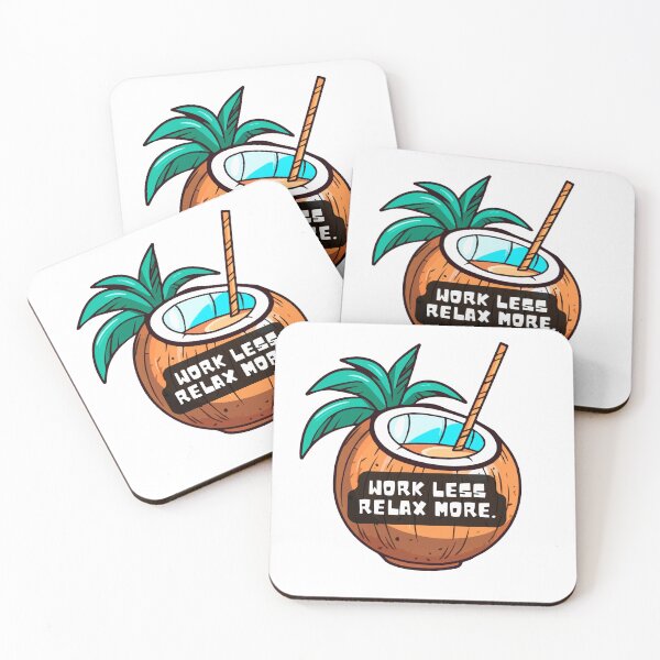 Item preview, Work Less, Relax More: Cartoon of a Delicious Young Coconut – Perfect for Vacation & Beach Lovers designed and sold by knalpot-design.