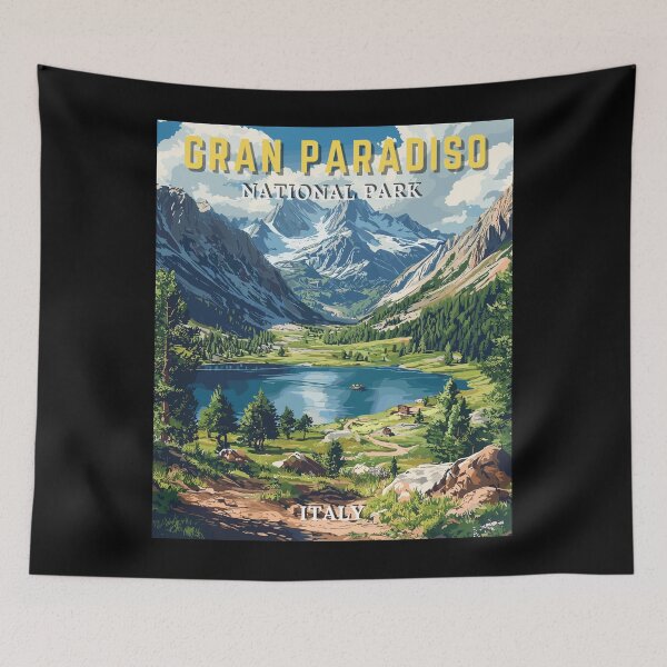 Item preview, Gran Paradiso National Park in Italy Retro Art Travel Landscape designed and sold by MaateoDesign.