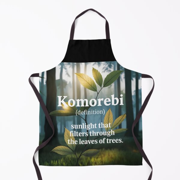 Aperçu de l'œuvre Définition de Komorebi avec un arrière-plan forestier où la lumière du soleil filtre à travers les arbres créée et vendue par EmeraldeaArt.