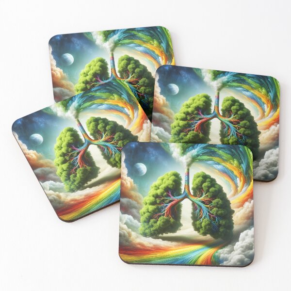 Item preview, Green Foliage Lungs  surreal art with rainbow and clouds and moon- human body anatomy medical designed and sold by EmeraldeaArt.