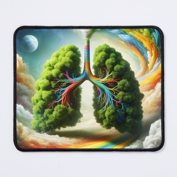Item preview, Green Foliage Lungs  surreal art with rainbow and clouds and moon- human body anatomy medical designed and sold by EmeraldeaArt.