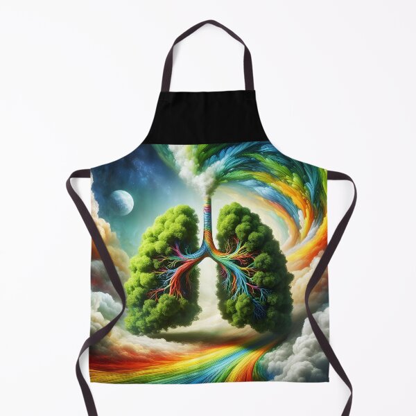Item preview, Green Foliage Lungs surreal art with rainbow and clouds and moon- human body anatomy medical designed and sold by EmeraldeaArt.
