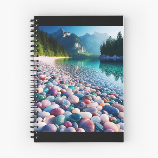 Item preview, Colorful pebbles on a lake shore crystal clear water landscape designed and sold by EmeraldeaArt.