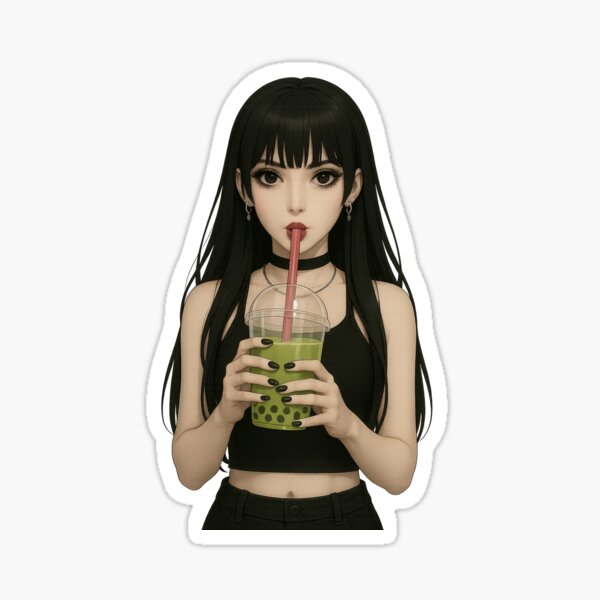 Vista previa del artículo con la obra «Chica gótica con estilo bebiendo té de burbujas», diseñado y vendido por Tanzito.