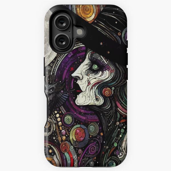 Vista previa del artículo con la obra «Bruja ojo verde Mística con Sombrero  y Filigrana colores – Art Nouveau Occult», diseñado y vendido por El Ojo de Lilith.