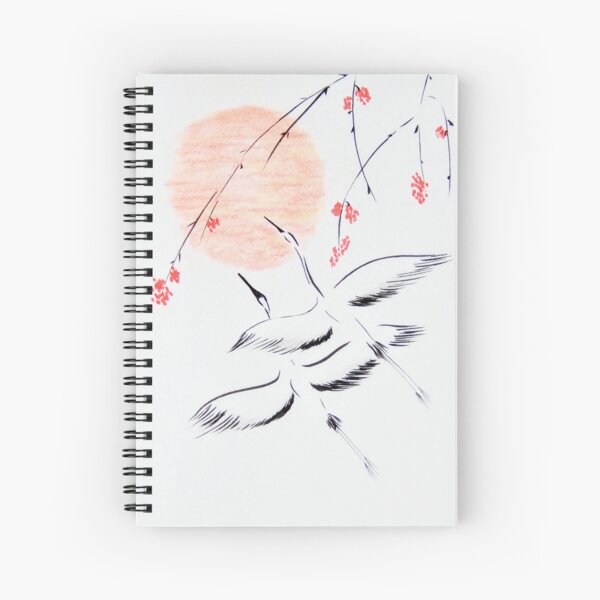 Item preview, Pair of Flying Cranes with Sun and Red Flowers | Minimalist Zen Art designed and sold by AngelaMarieArt.