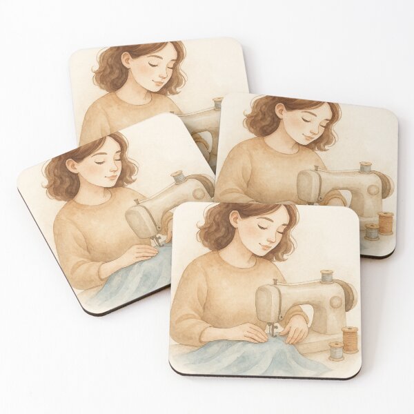 Artikelvorschau, Nähende Frau mit Vintage-Maschine Aquarell-Illustration entworfen und verkauft von Lacritsa .