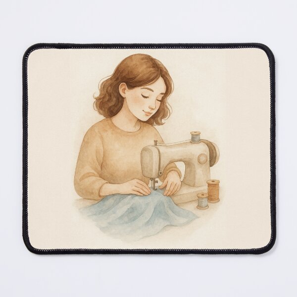 Item preview, Sewing Woman with Vintage Machine Watercolor Illustration designed and sold by Lacritsa .