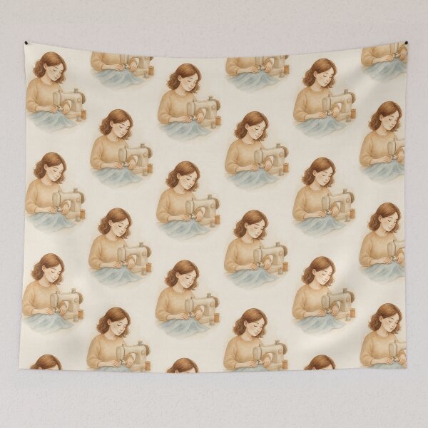 Item preview, Sewing Woman with Vintage Machine Watercolor Illustration designed and sold by Lacritsa .