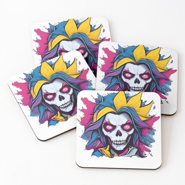Item preview, Colorful skull illustration with vibrant hair and striking eyes set against a bold abstract background designed and sold by Mannaz Creative Shop.