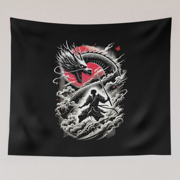 Item preview, Samurai vs Dragon Showdown, Neo-Japanese Anime Tattoo Art designed and sold by chantastical.