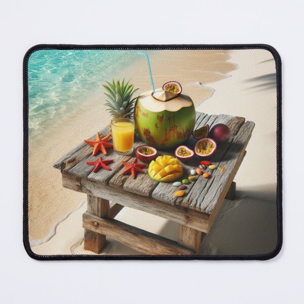 Item preview, Rustic Beach Table with Young Coconuts & Fruits – Realistic AI Work for Travel Lovers & Beach Accessories designed and sold by knalpot-design.
