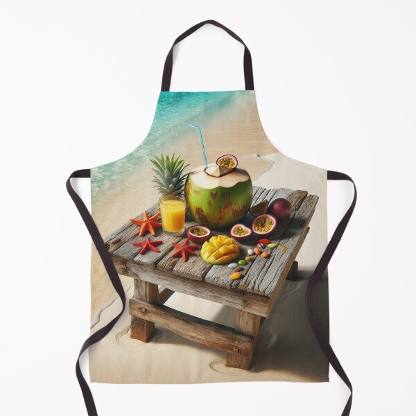 Item preview, Rustic Beach Table with Young Coconuts & Fruits – Realistic AI Work for Travel Lovers & Beach Accessories designed and sold by knalpot-design.